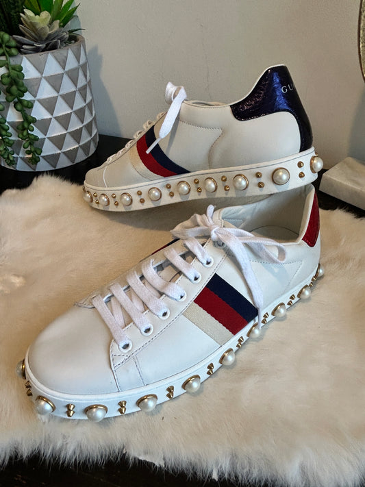 GUCCI Ace Pearl Platform Sneakers Women's 39/40EU