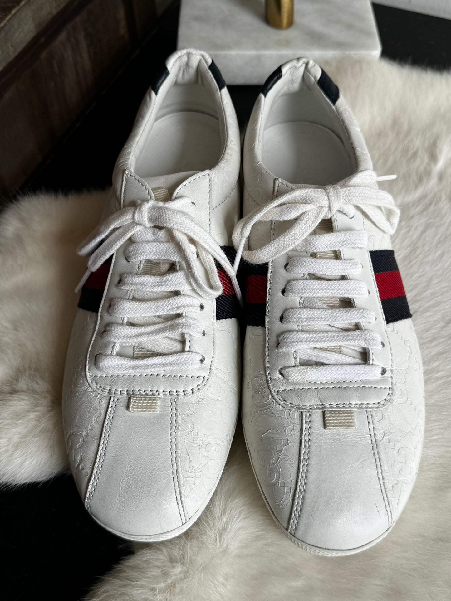 GUCCI White Guccissima Lace Up Sneakers 35.5EU