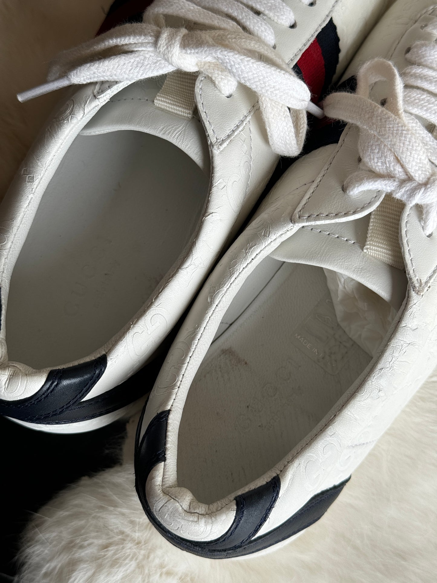 GUCCI White Guccissima Lace Up Sneakers 35.5EU