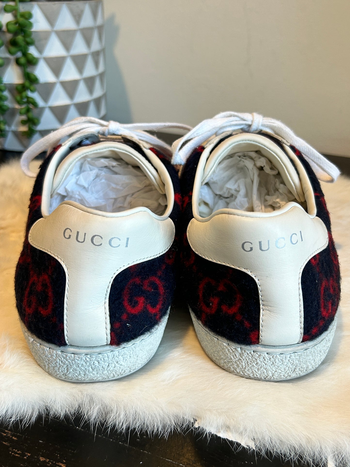 GUCCI Ace Fleece Sneakers Navy/Red Mens 10EU