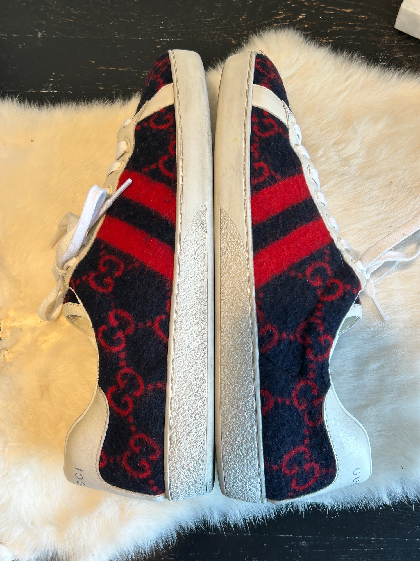 GUCCI Ace Fleece Sneakers Navy/Red Mens 10EU