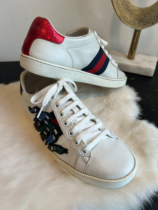 GUCCI Ace Rhinestone King Snake Sneakers Women's 36.5EU