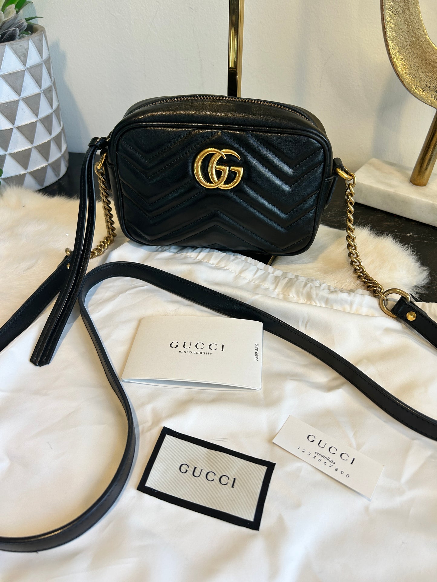 GUCCI Calfskin Matelasse GG Marmont Mini Camera Crossbody