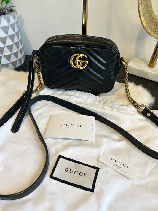 GUCCI Calfskin Matelasse GG Marmont Mini Camera Crossbody