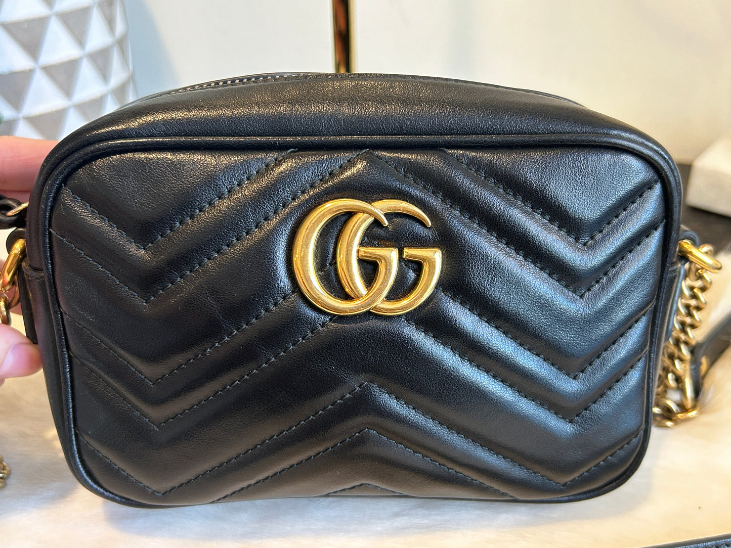 GUCCI Calfskin Matelasse GG Marmont Mini Camera Crossbody