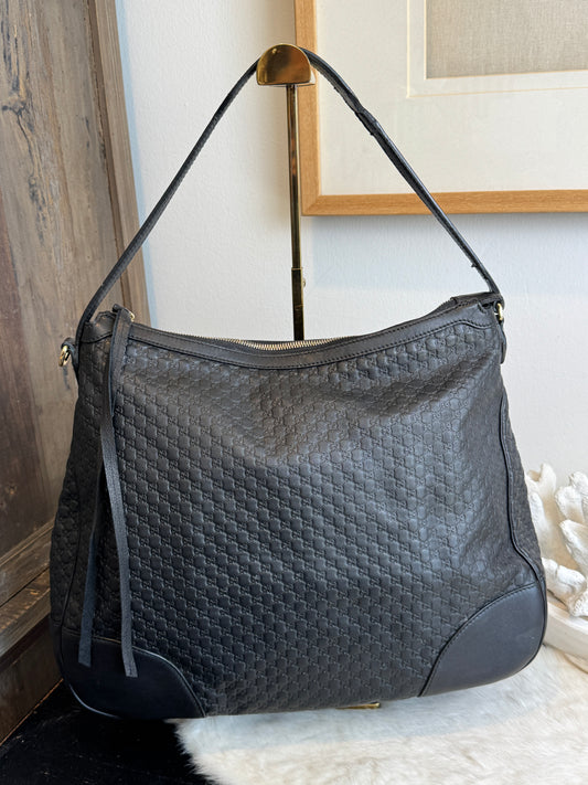 GUCCI Bree Micro-Guccissima Signature Black Large Hobo