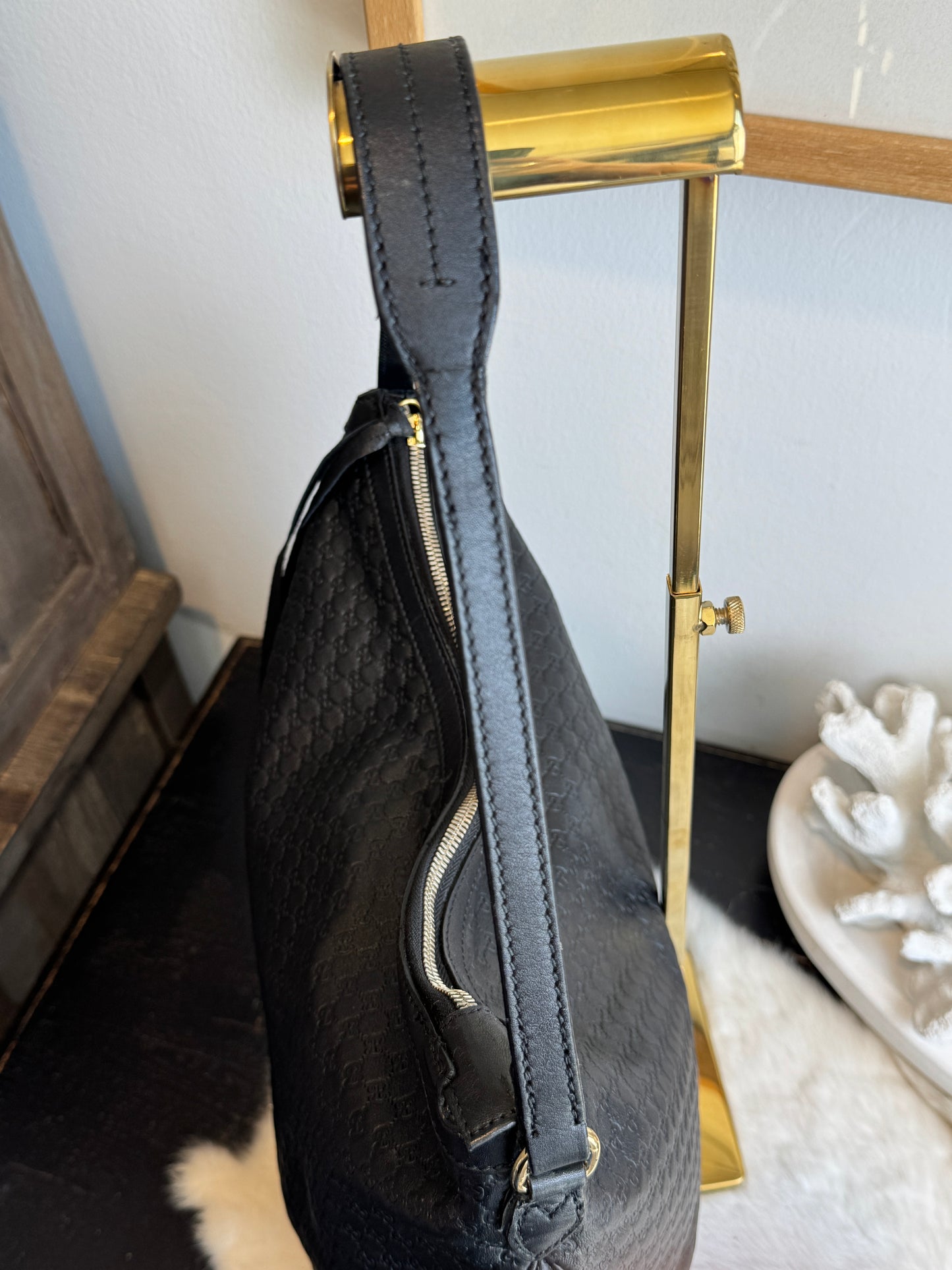 GUCCI Bree Micro-Guccissima Signature Black Large Hobo