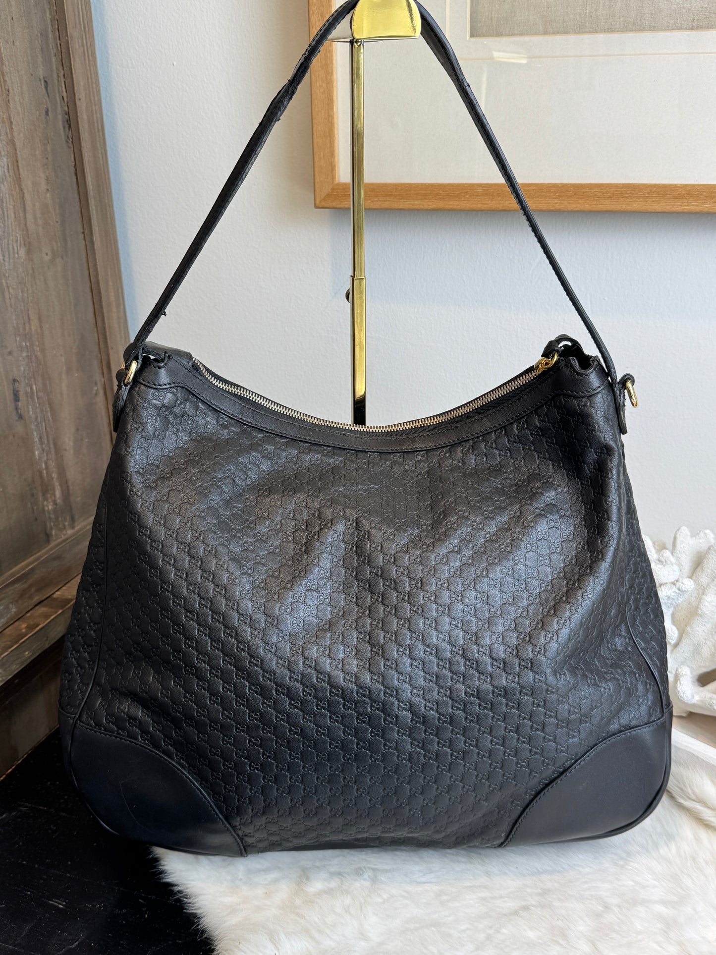 GUCCI Bree Micro-Guccissima Signature Black Large Hobo