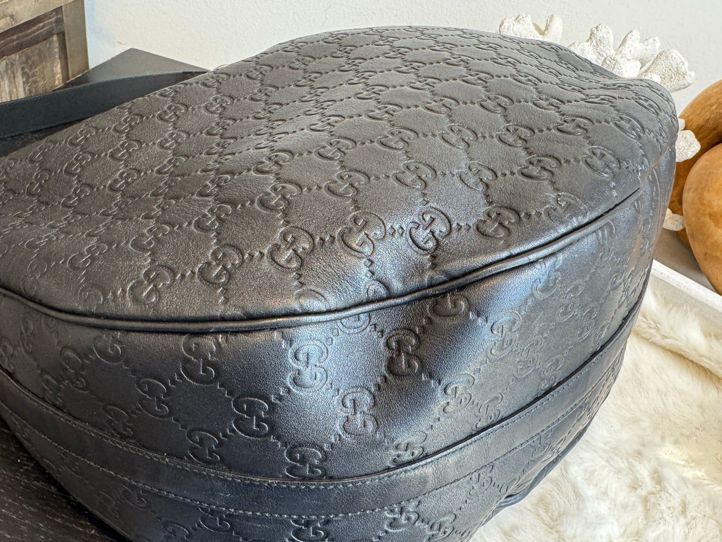 GUCCI Large Guccissima Signature Black Twins Leather Hobo