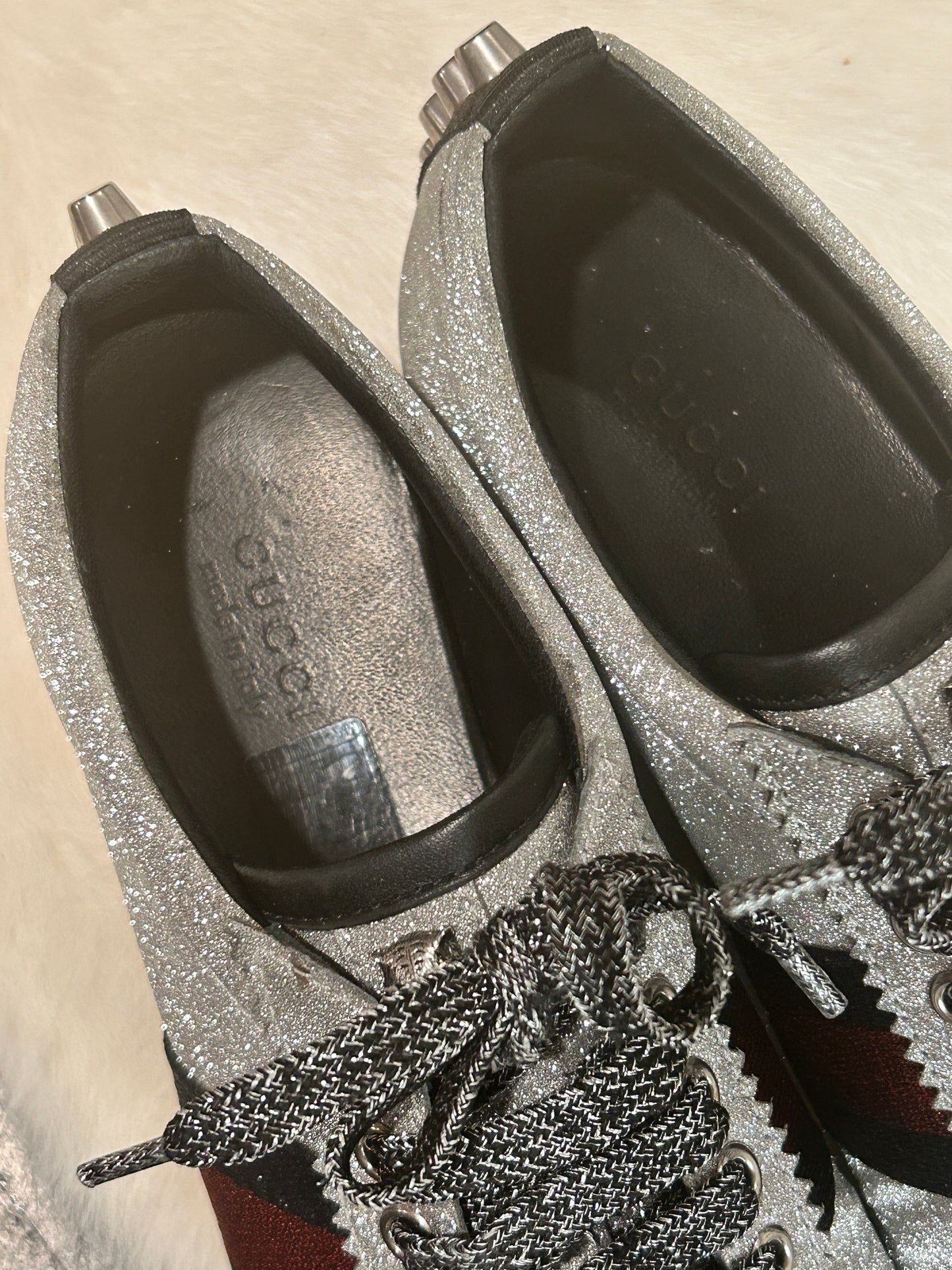 GUCCI Ace Silver Glitter Studded Women's Size 38.5EU