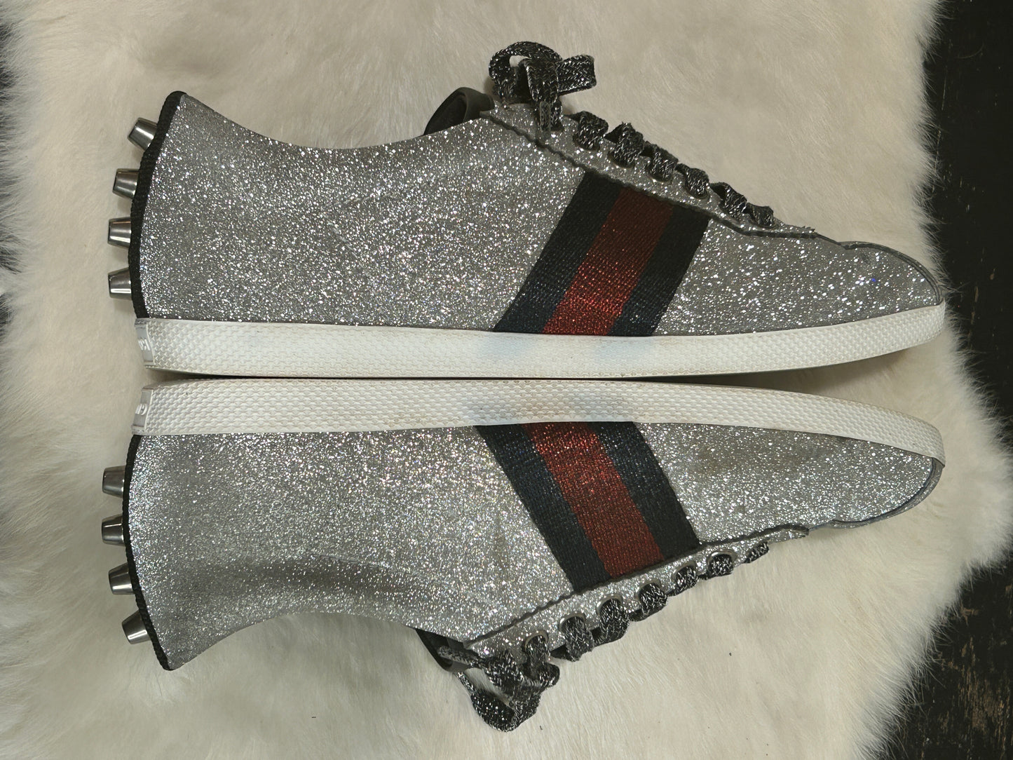 GUCCI Ace Silver Glitter Studded Women's Size 38.5EU