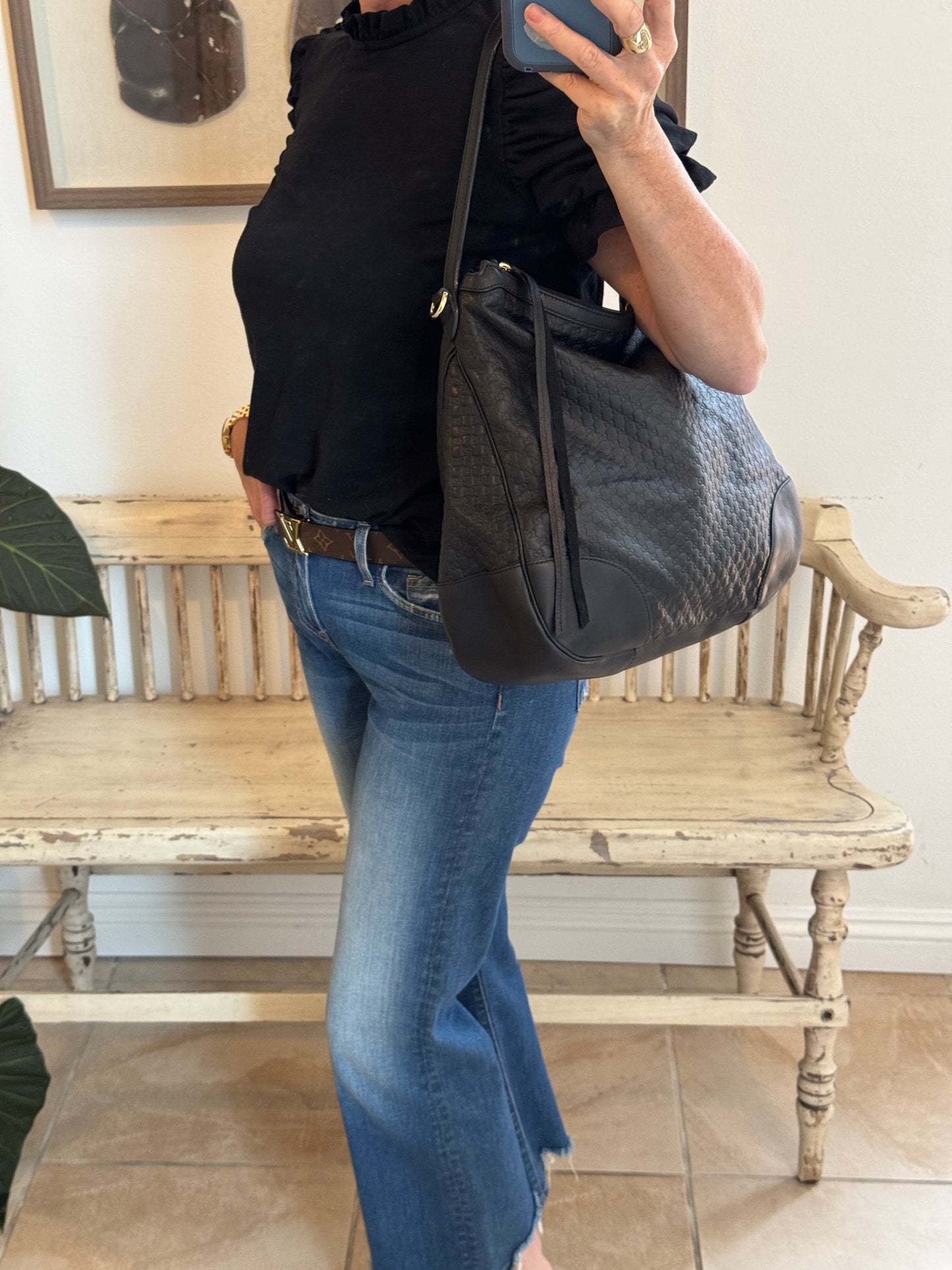 GUCCI Bree Micro-Guccissima Signature Black Large Hobo