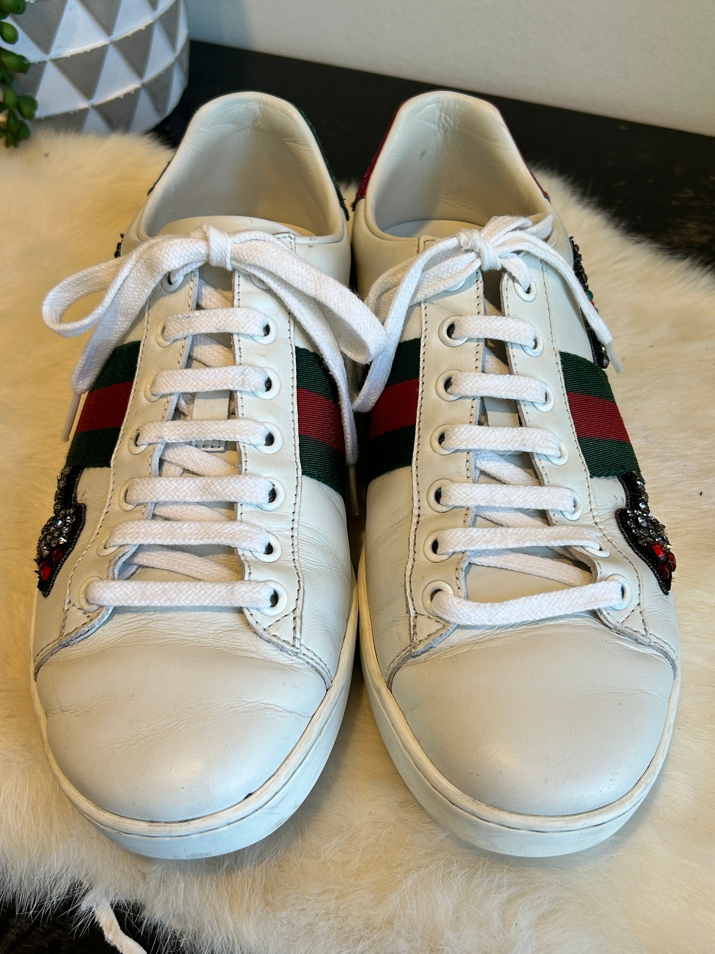 GUCCI Ace Rhinestone Arrows Sneakers Women's 37.5EU