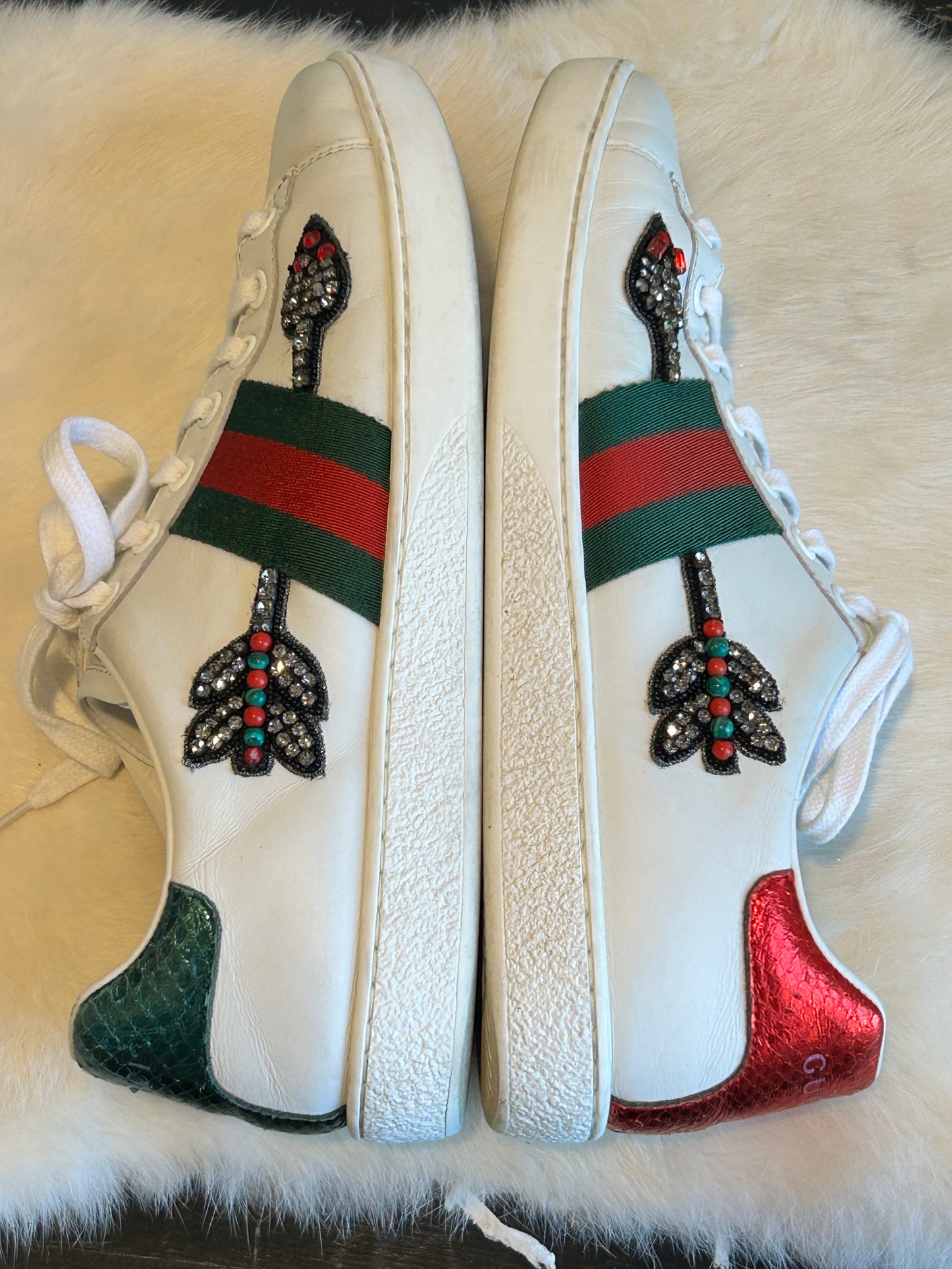 GUCCI Ace Rhinestone Arrows Sneakers Women's 37.5EU