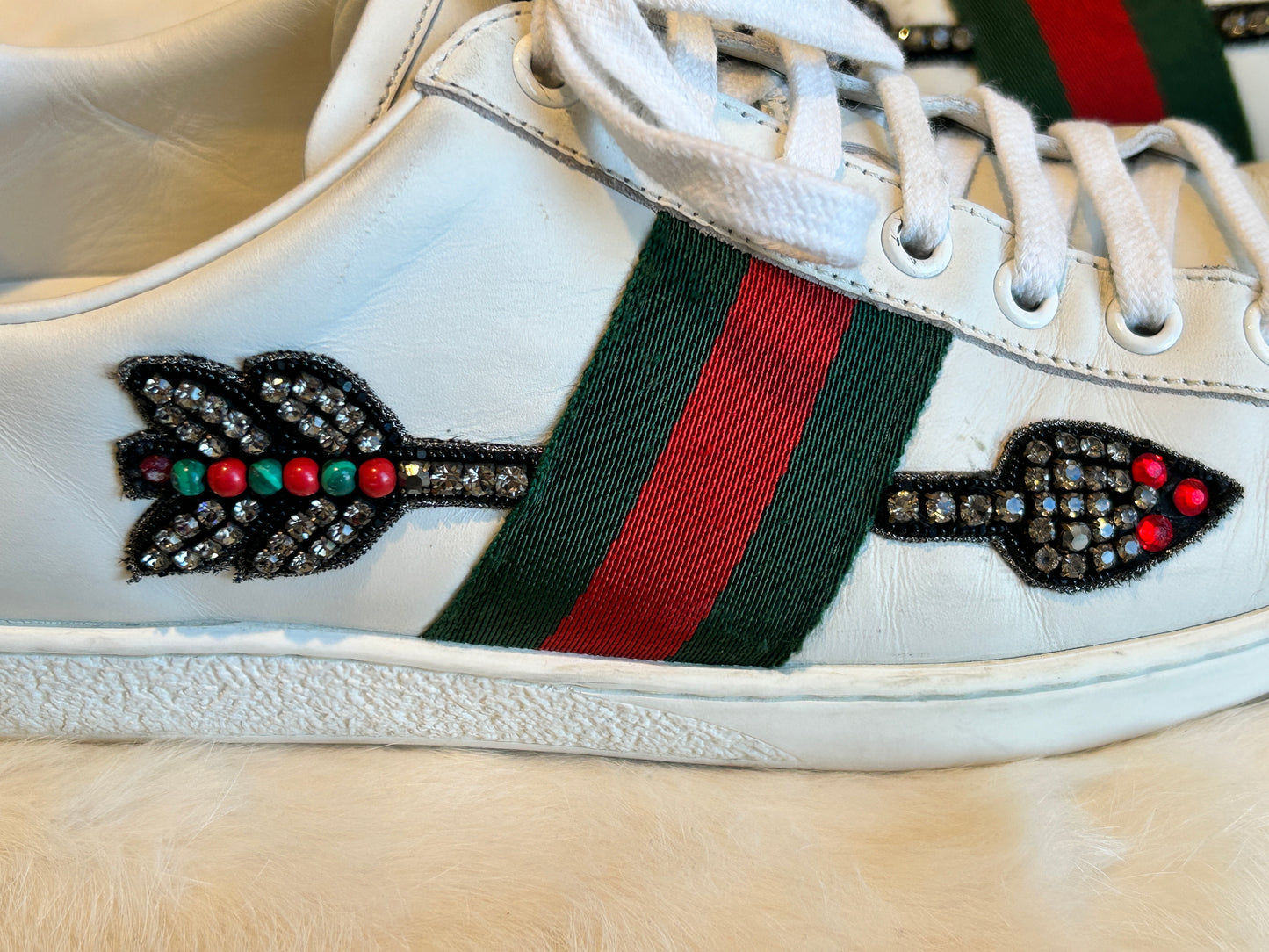 GUCCI Ace Rhinestone Arrows Sneakers Women's 37.5EU