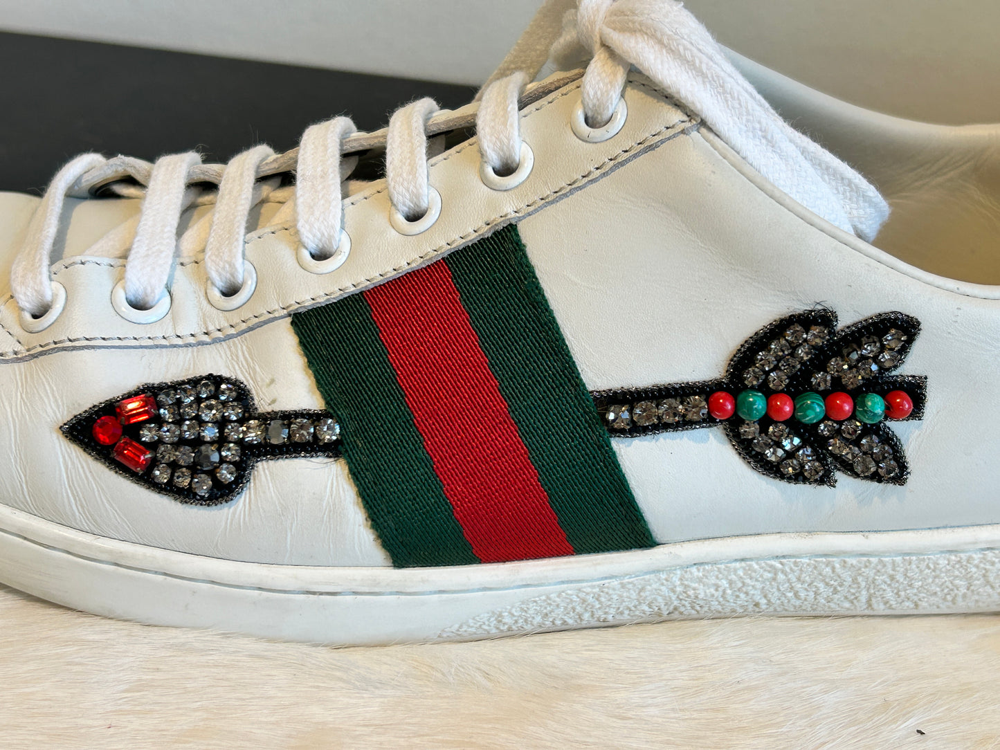 GUCCI Ace Rhinestone Arrows Sneakers Women's 37.5EU