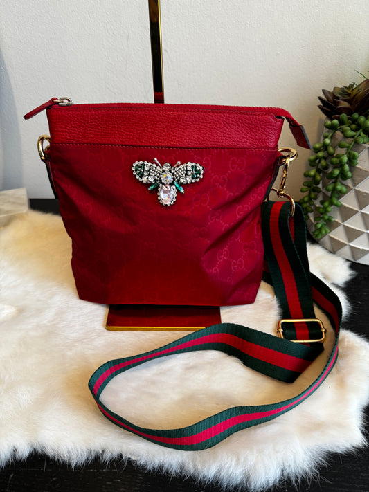 GUCCI Nylon Monogram Flat Messenger Vibrant Red