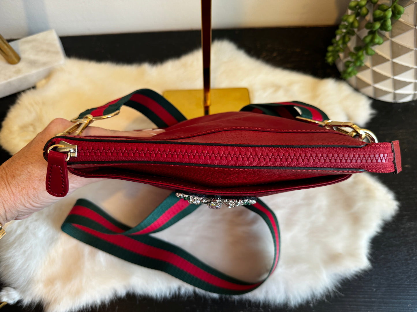 GUCCI Nylon Monogram Flat Messenger Vibrant Red