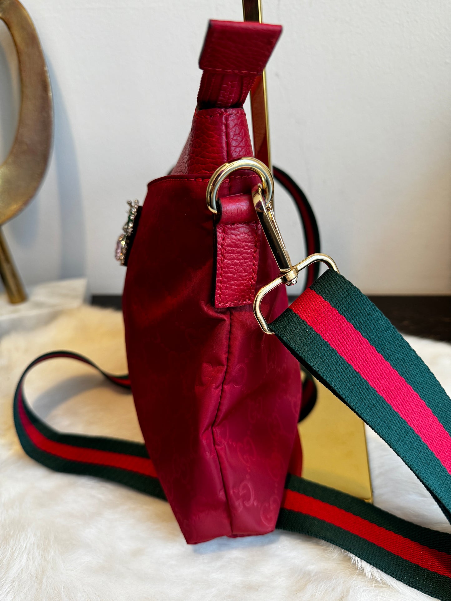 GUCCI Nylon Monogram Flat Messenger Vibrant Red