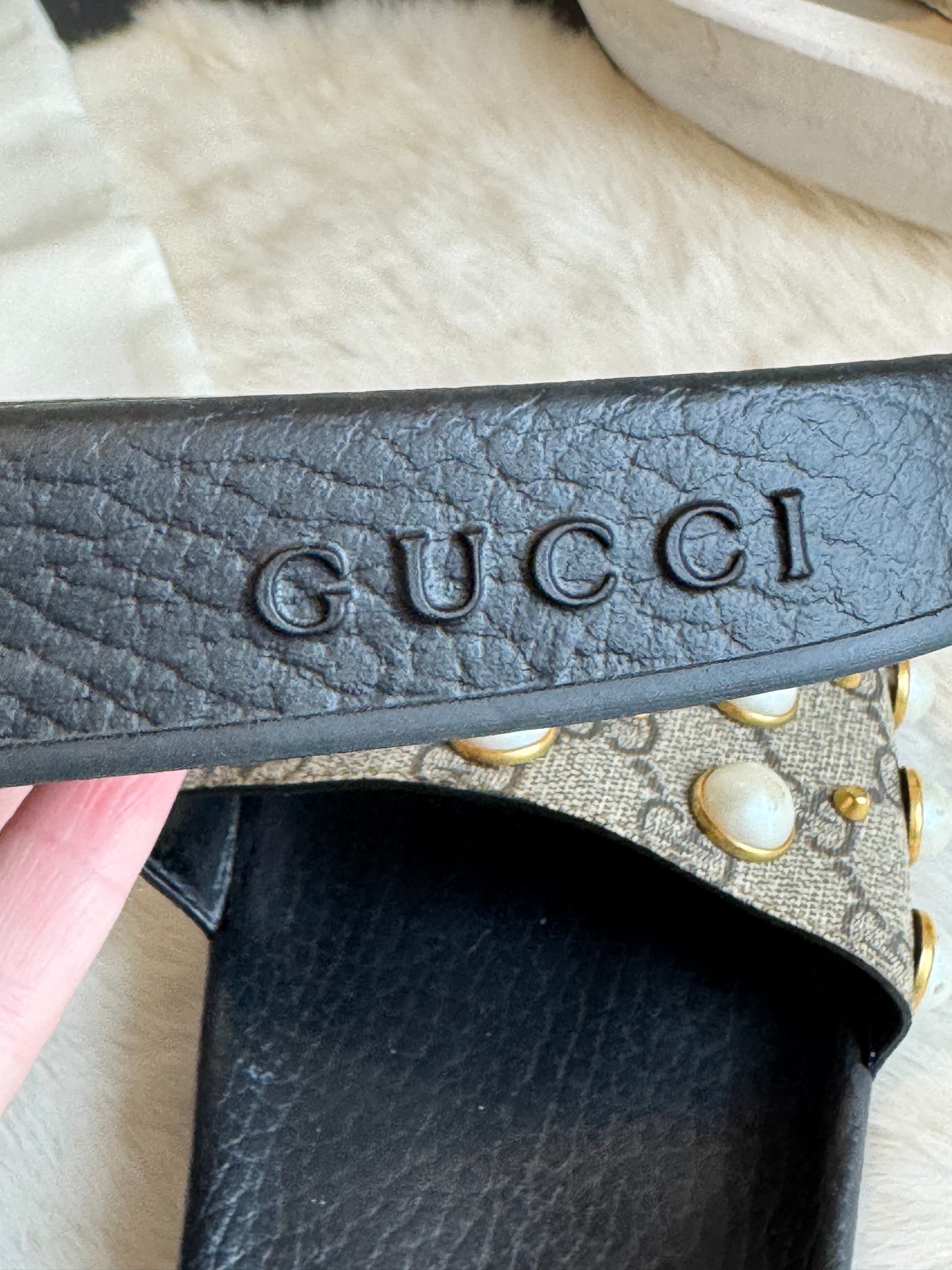 GUCCI Supreme Pearl Monogram Women's Slides 37EU