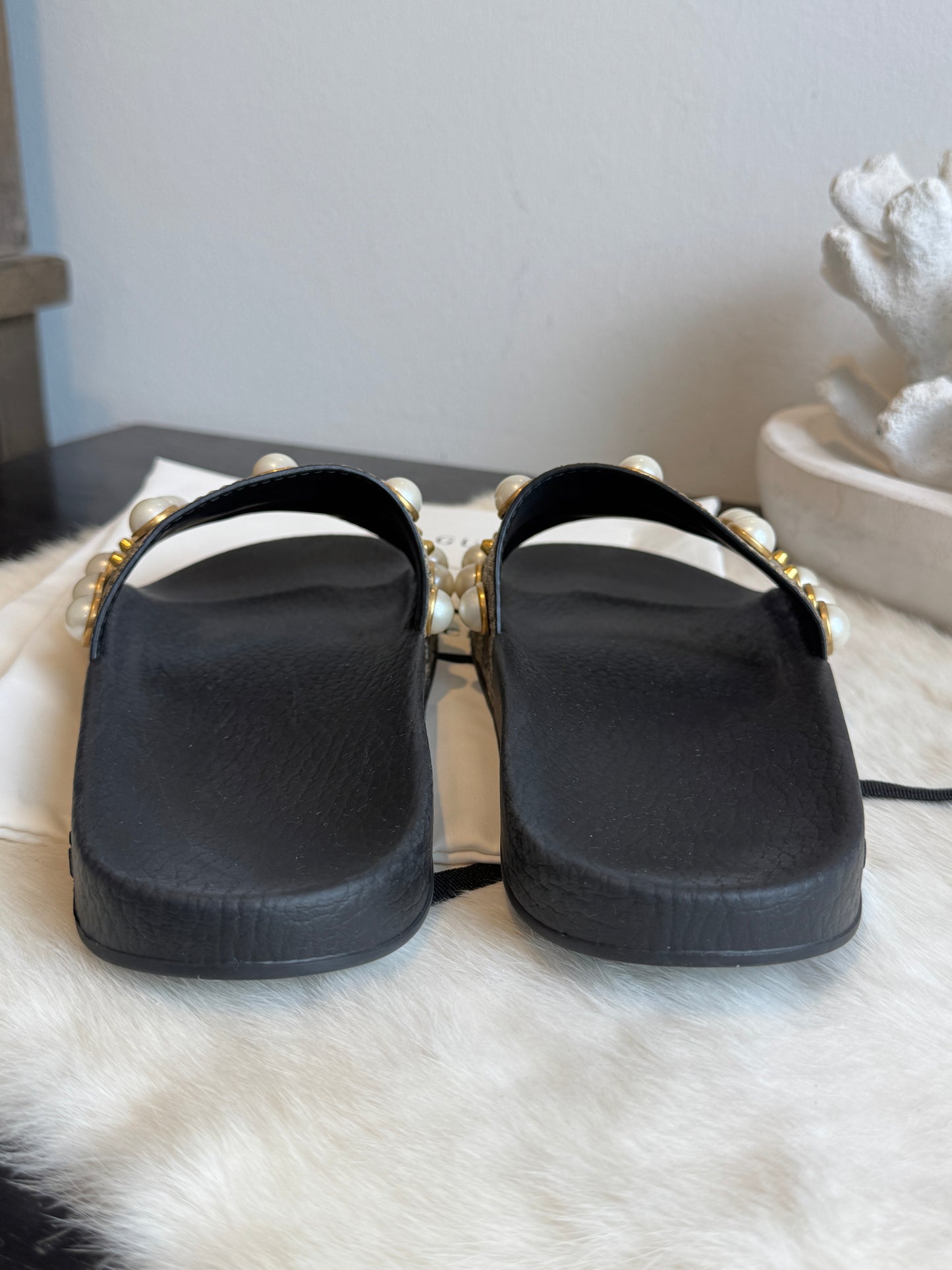 GUCCI Supreme Pearl Monogram Women's Slides 36EU