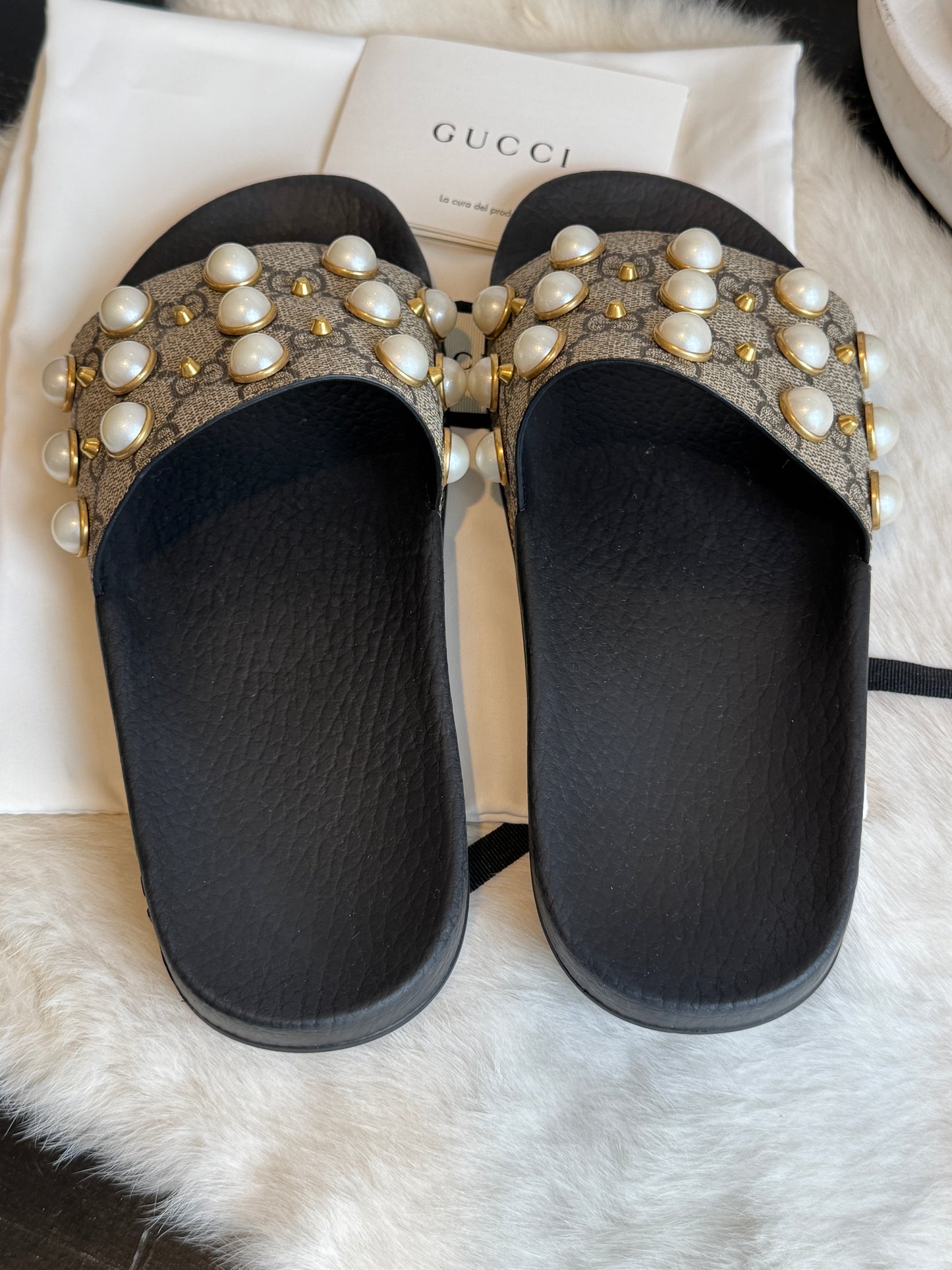 GUCCI Supreme Pearl Monogram Women's Slides 36EU