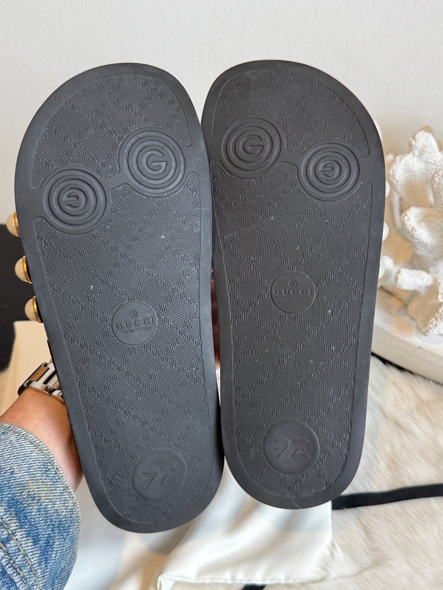 GUCCI Supreme Pearl Monogram Women's Slides 36EU