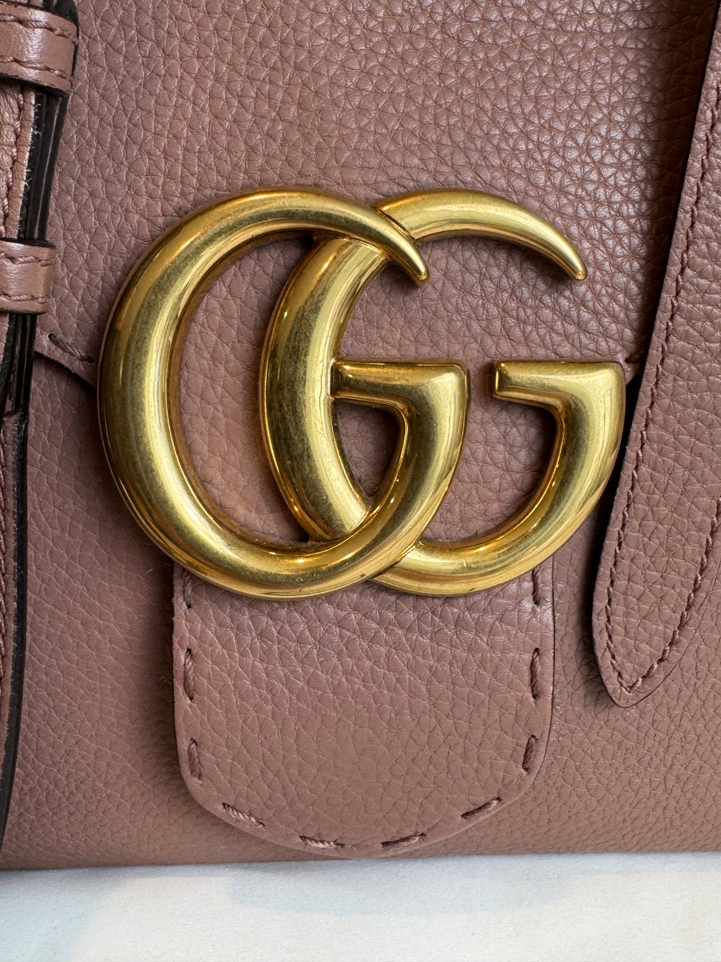 Gucci Pebbled Calfskin Small GG Marmont Top Handle Bag Rose