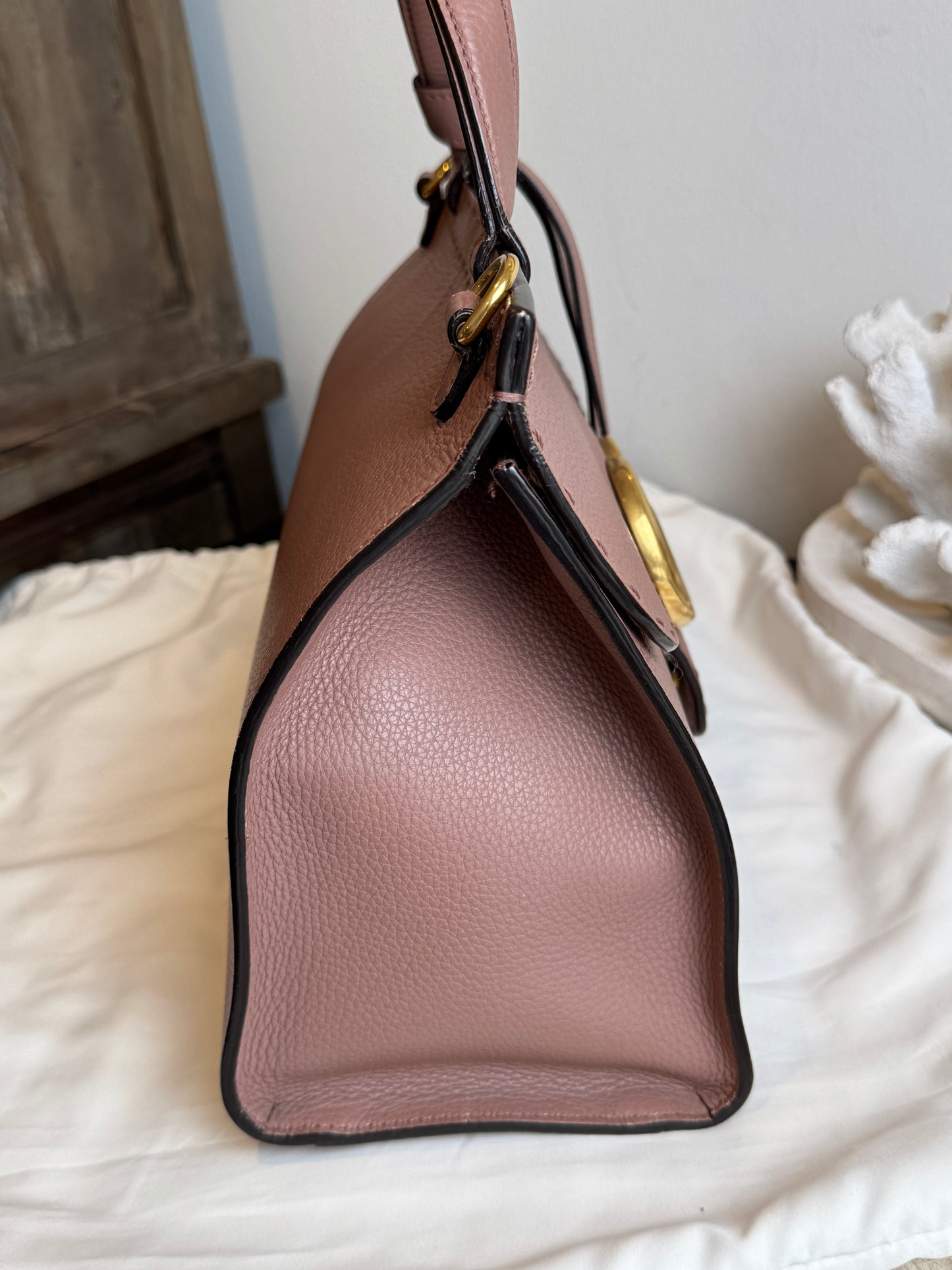 Gucci Pebbled Calfskin Small GG Marmont Top Handle Bag Rose