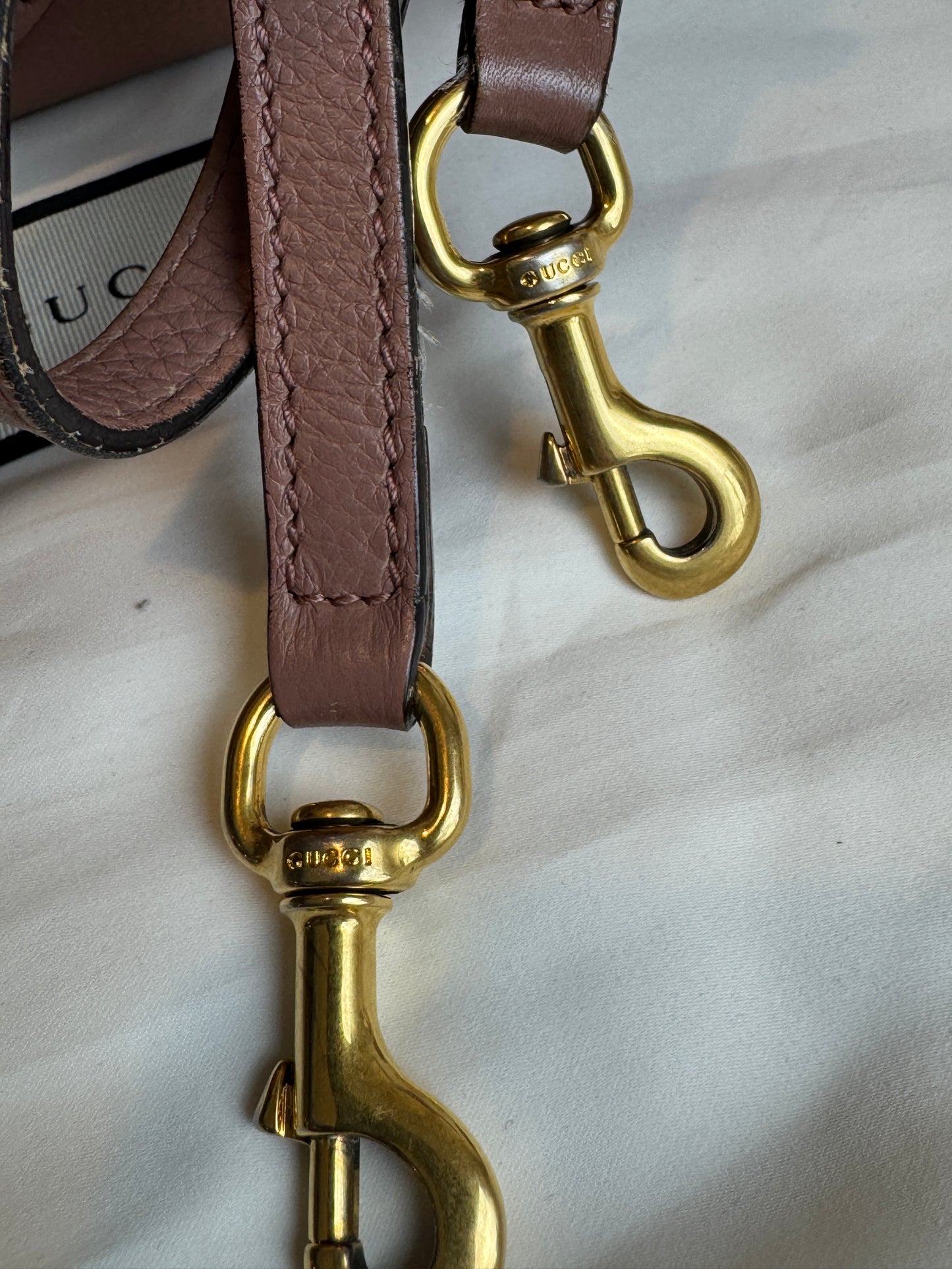 Gucci Pebbled Calfskin Small GG Marmont Top Handle Bag Rose