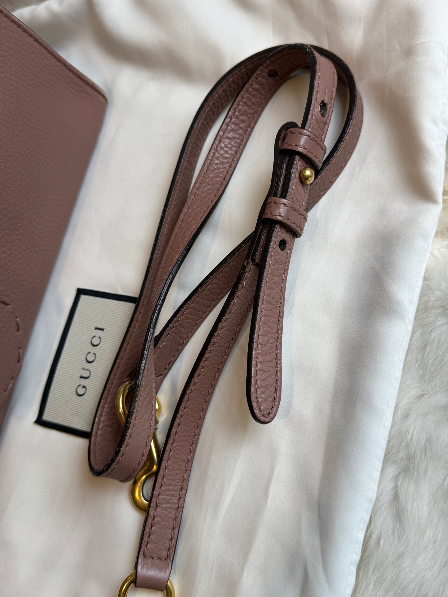 Gucci Pebbled Calfskin Small GG Marmont Top Handle Bag Rose