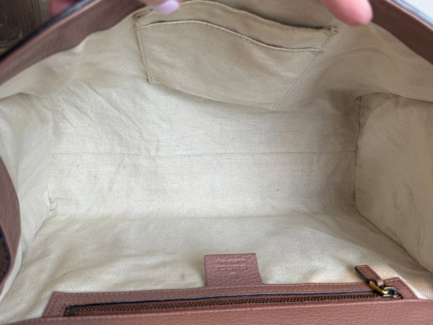 Gucci Pebbled Calfskin Small GG Marmont Top Handle Bag Rose
