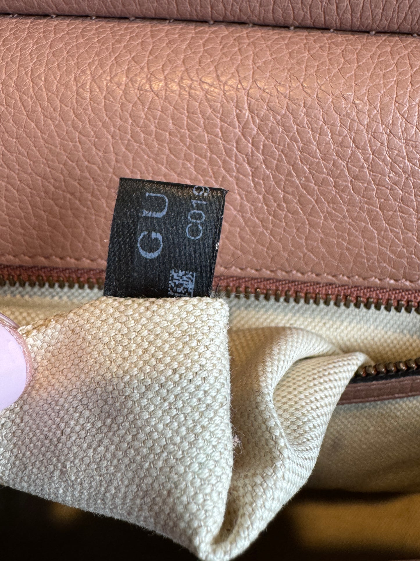Gucci Pebbled Calfskin Small GG Marmont Top Handle Bag Rose