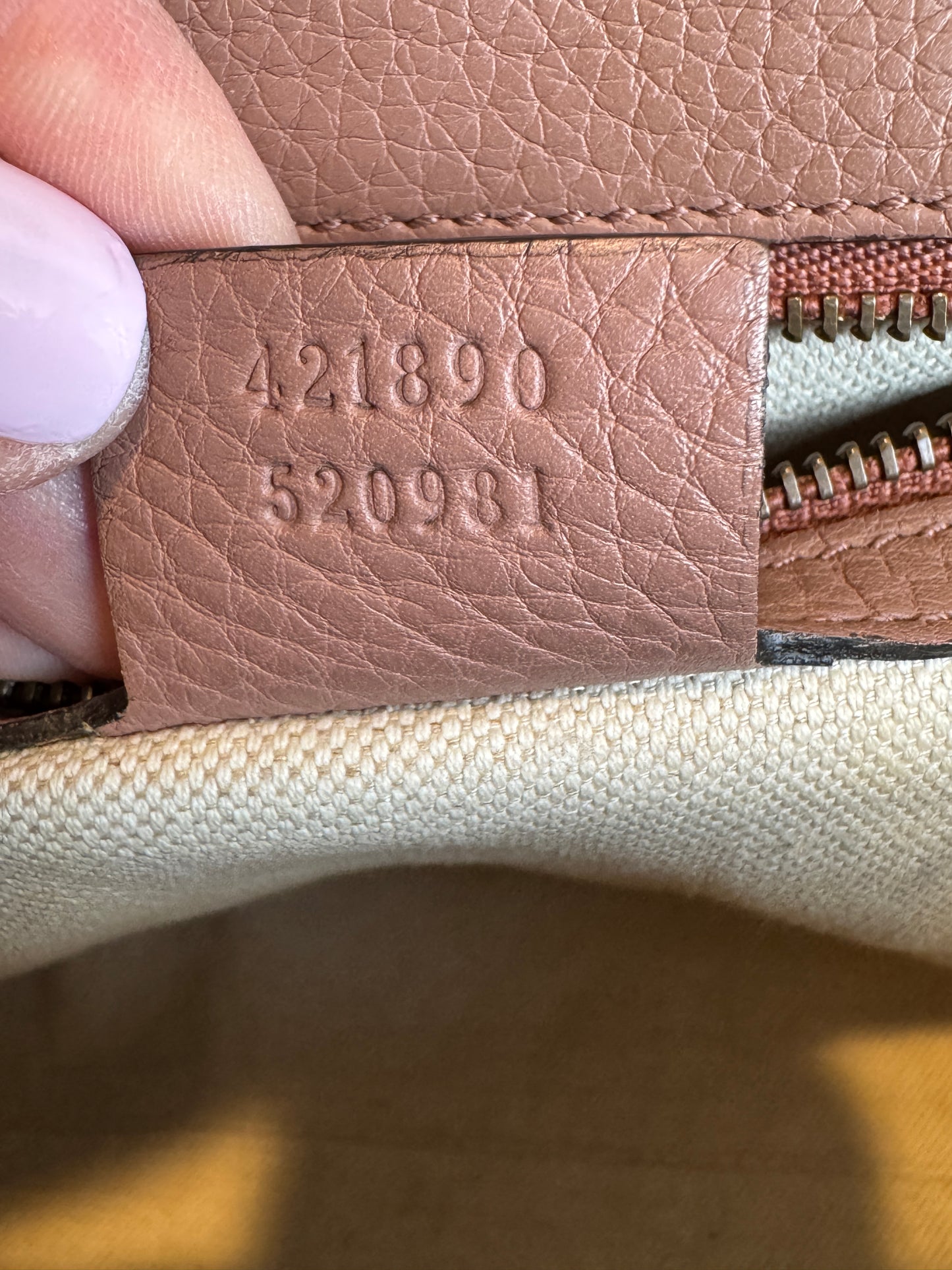 Gucci Pebbled Calfskin Small GG Marmont Top Handle Bag Rose
