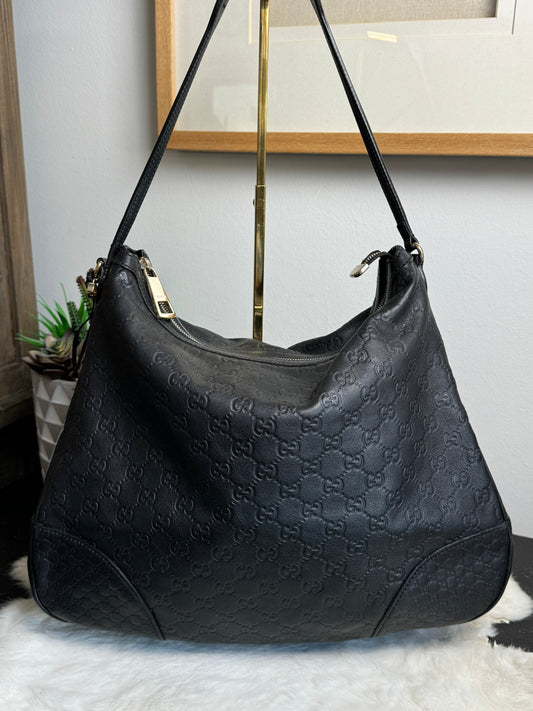 GUCCI Micro-Guccissima Signature Black Leather Hobo