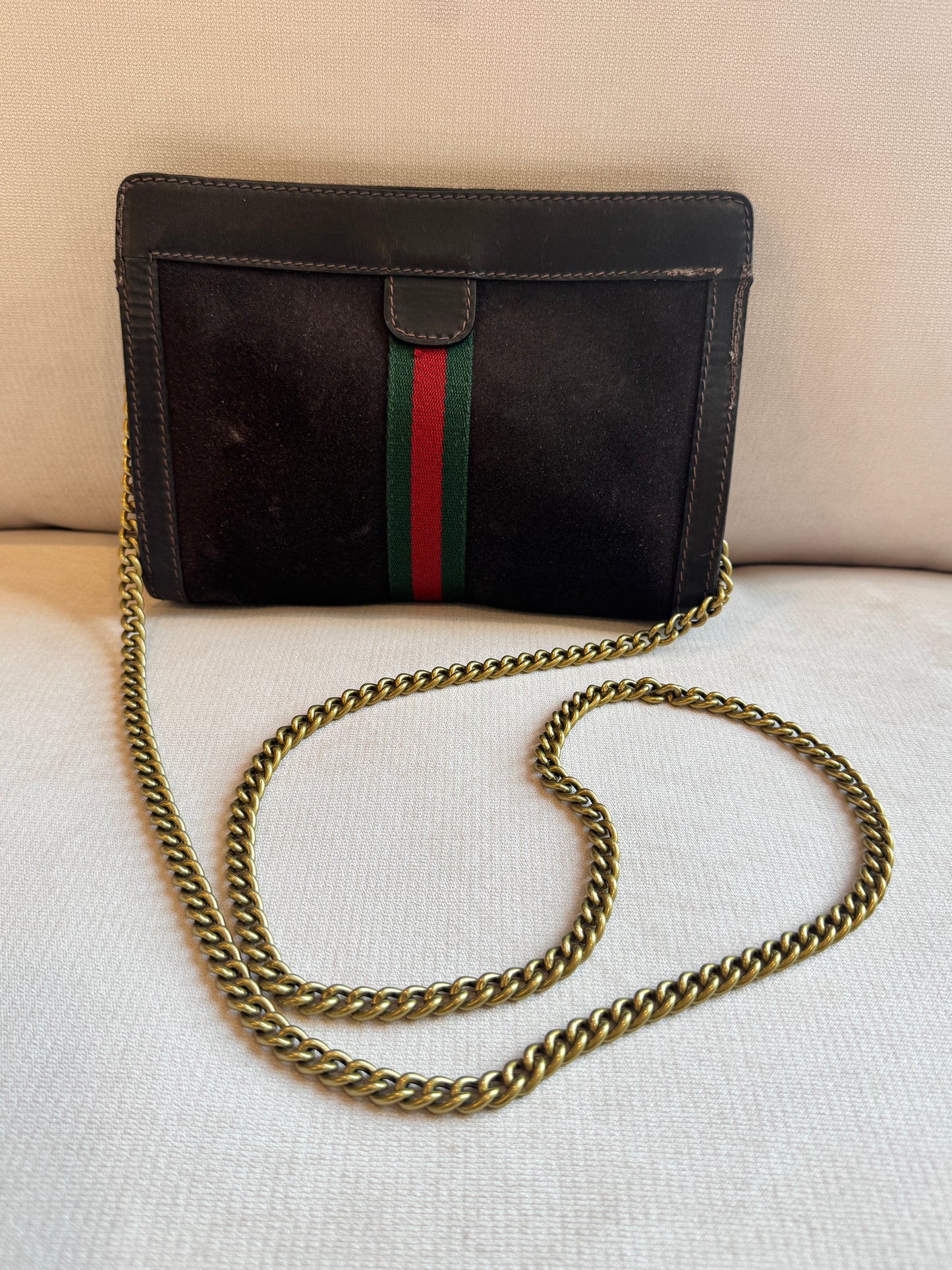 GUCCI Vintage Sherry Line Brown Suede Crossbody