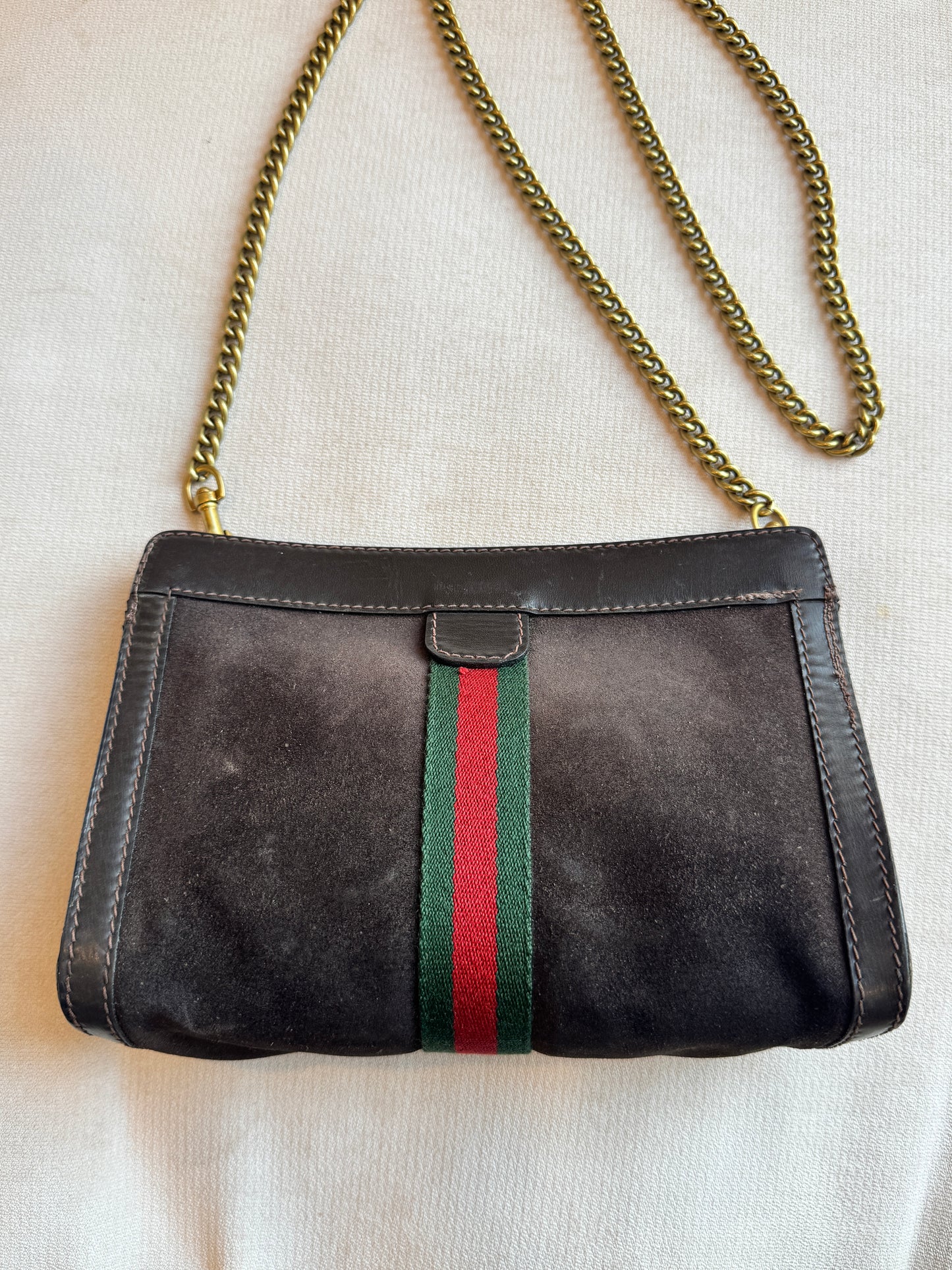 GUCCI Vintage Sherry Line Brown Suede Crossbody