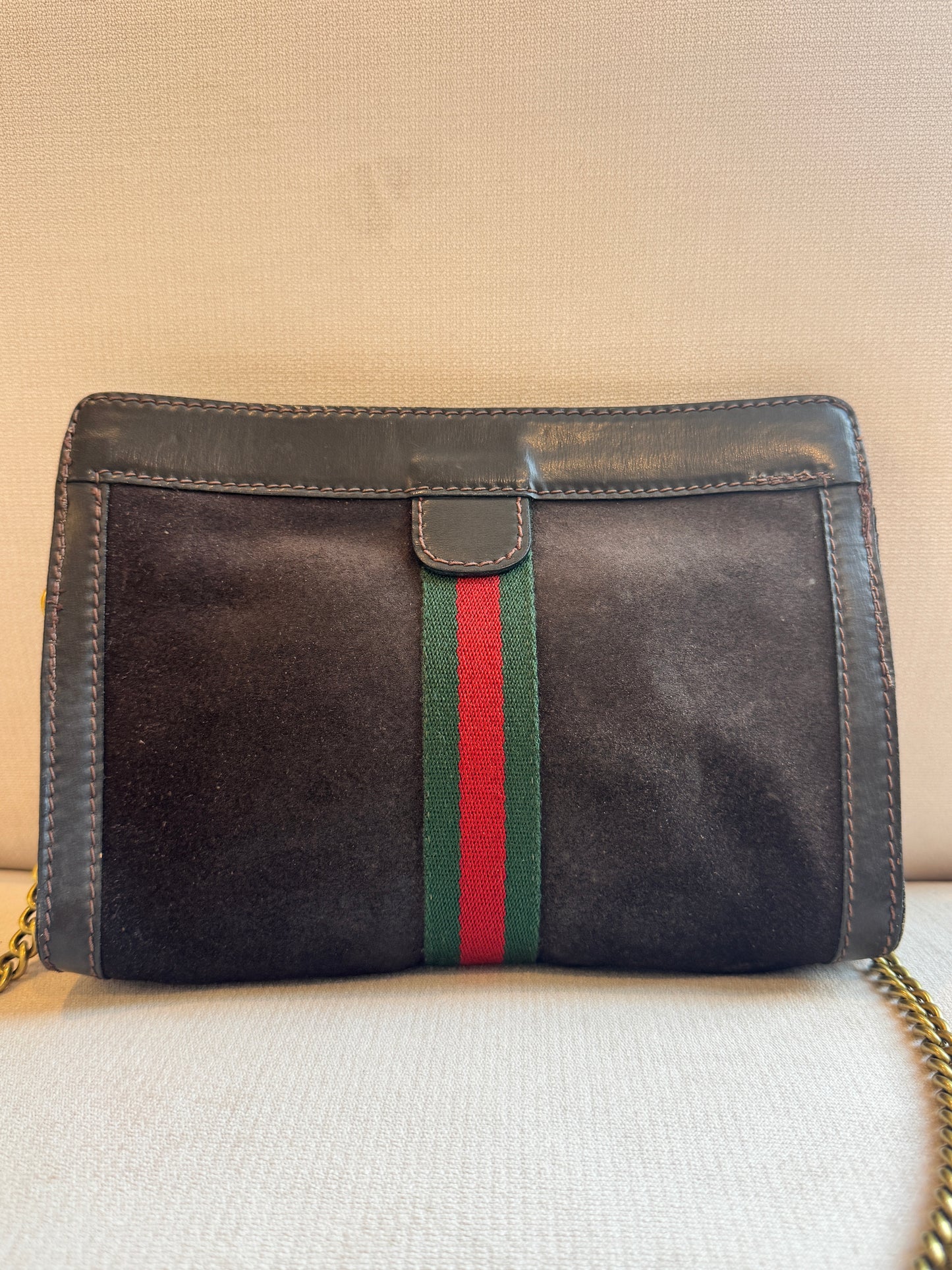 GUCCI Vintage Sherry Line Brown Suede Crossbody