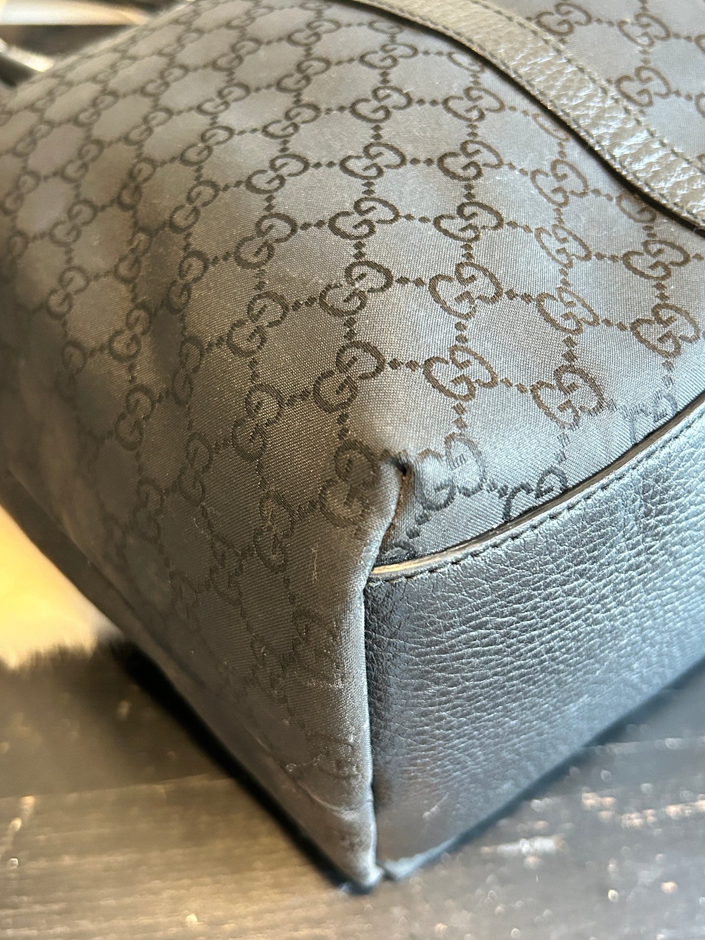 GUCCI Monogram Black Fabric/Leather Trim Tote