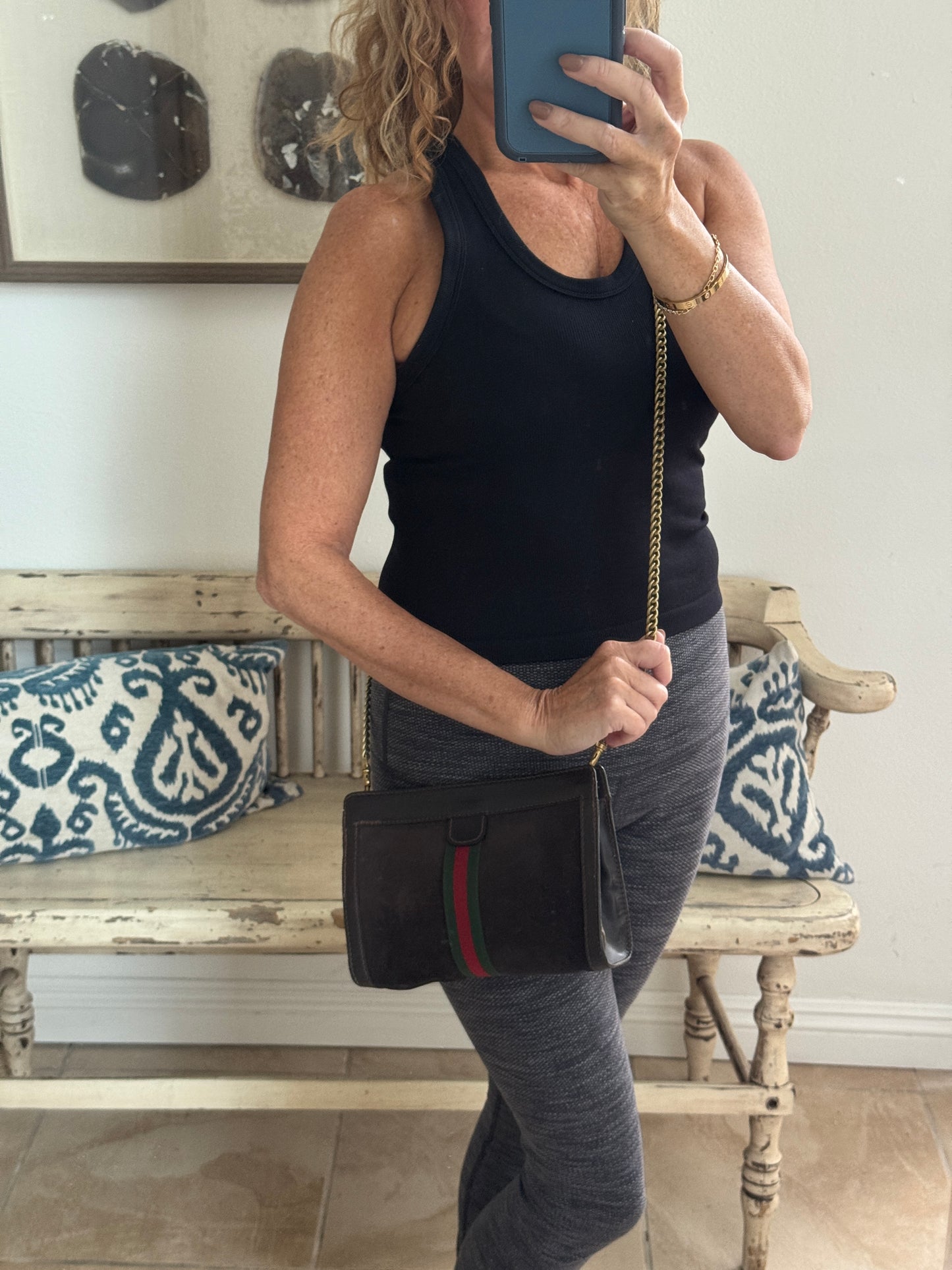 GUCCI Vintage Sherry Line Brown Suede Crossbody