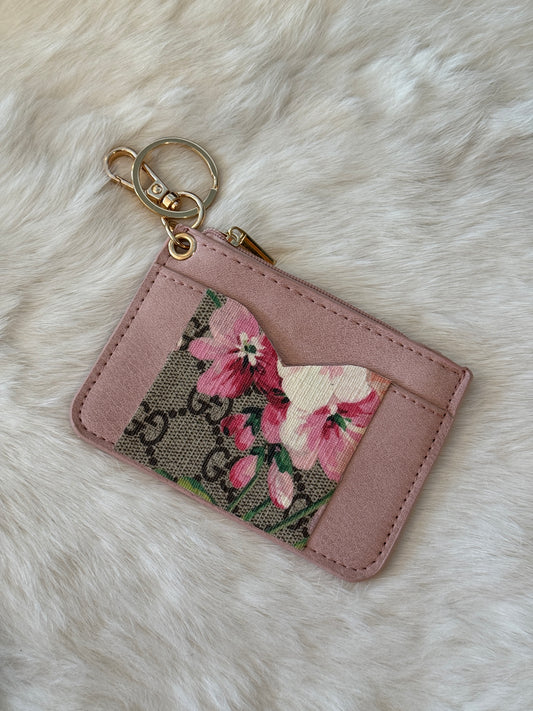 Blooms Cardholder Zip Keychain Pink