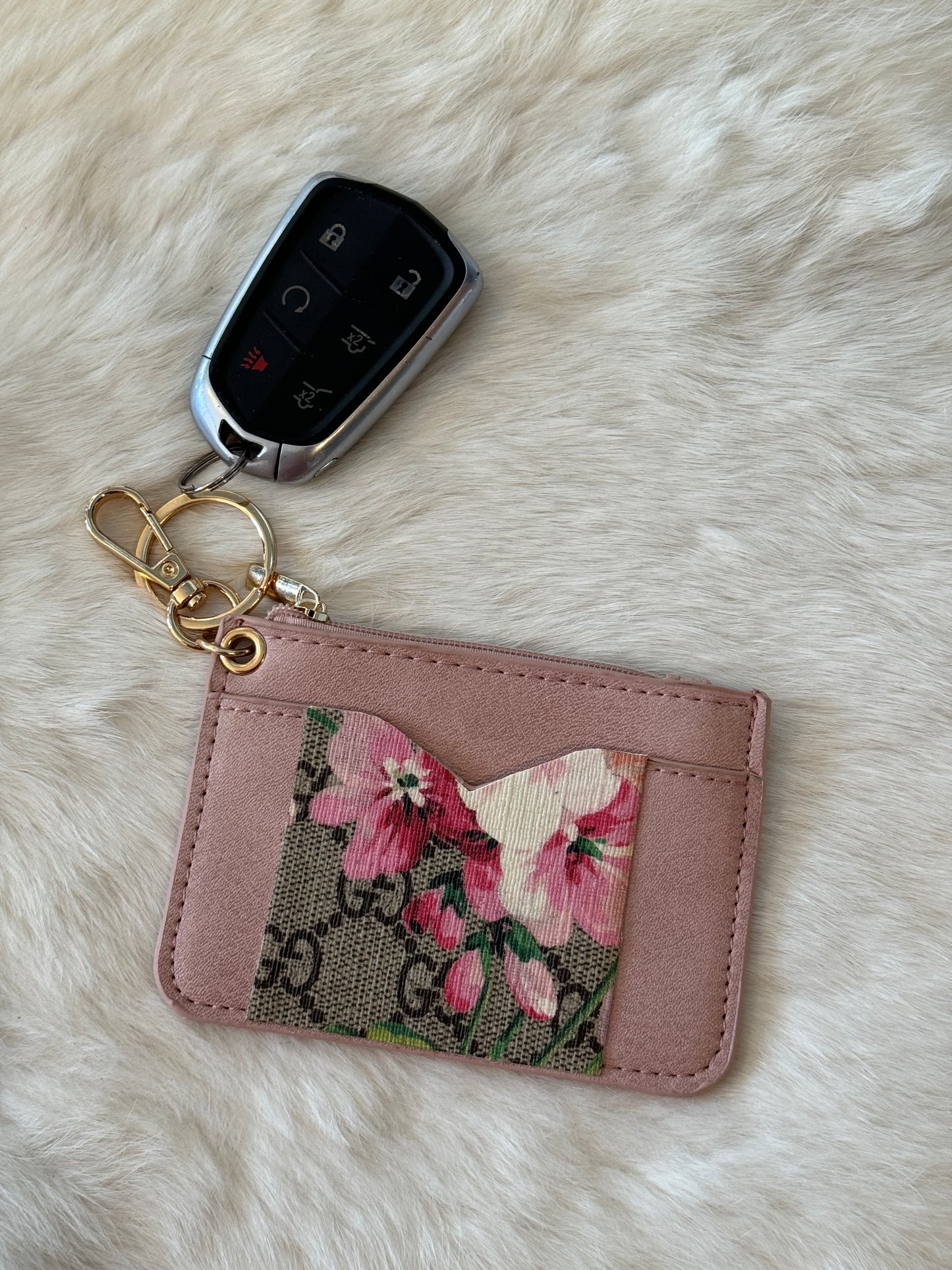 Blooms Cardholder Zip Keychain Pink