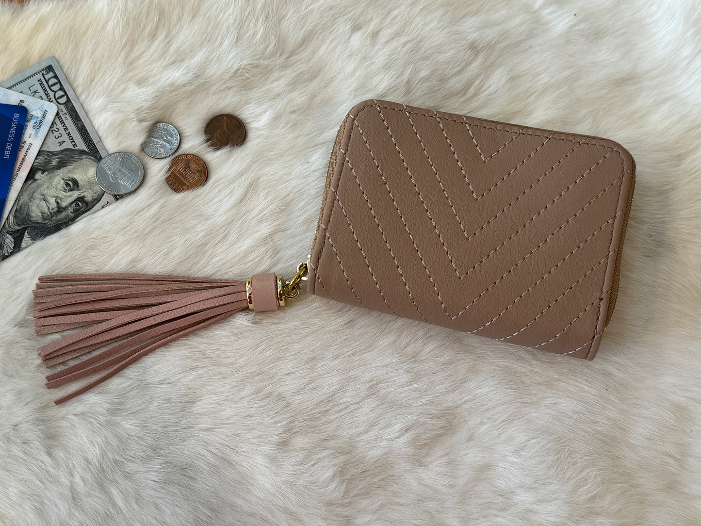 Blooms Cardholder Zip Wallet Tan