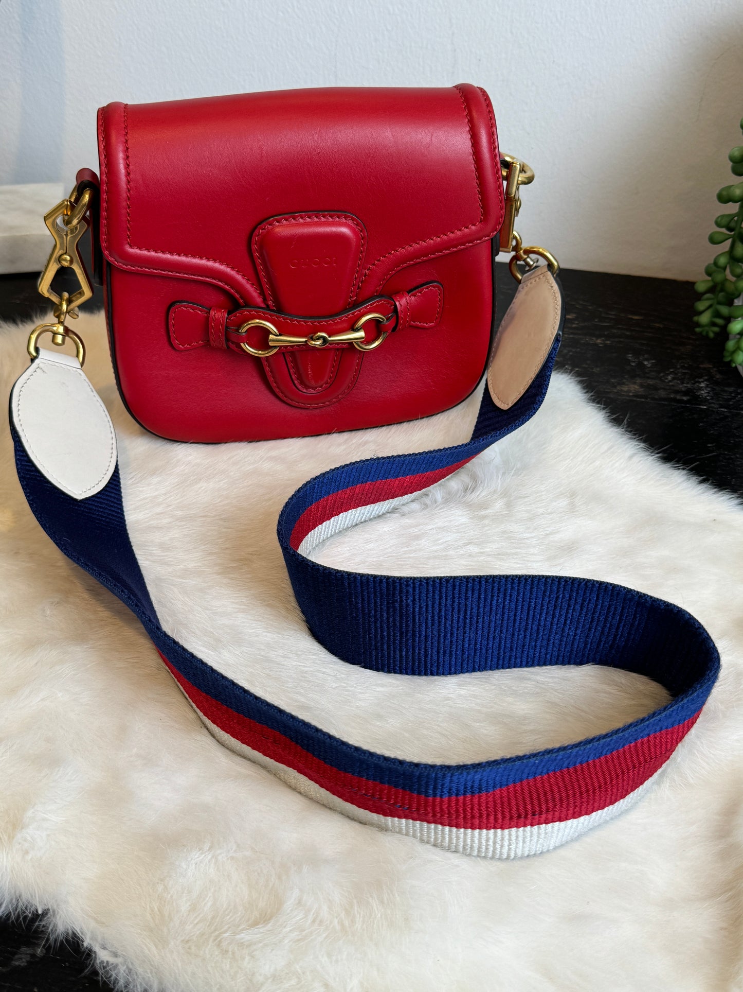 GUCCI Horsebit Lady Web Red