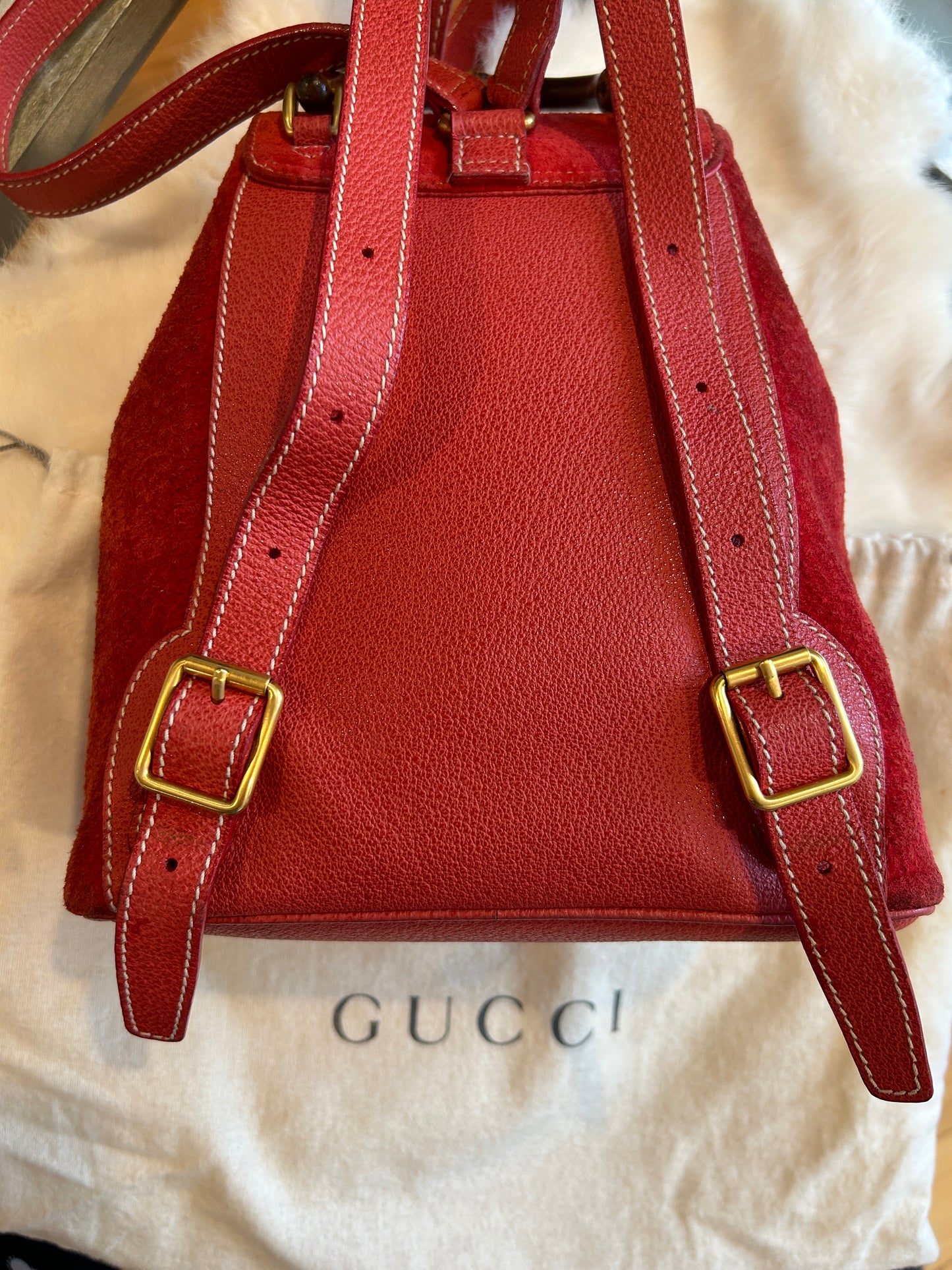 GUCCI Bamboo Suede Mini Backpack Red