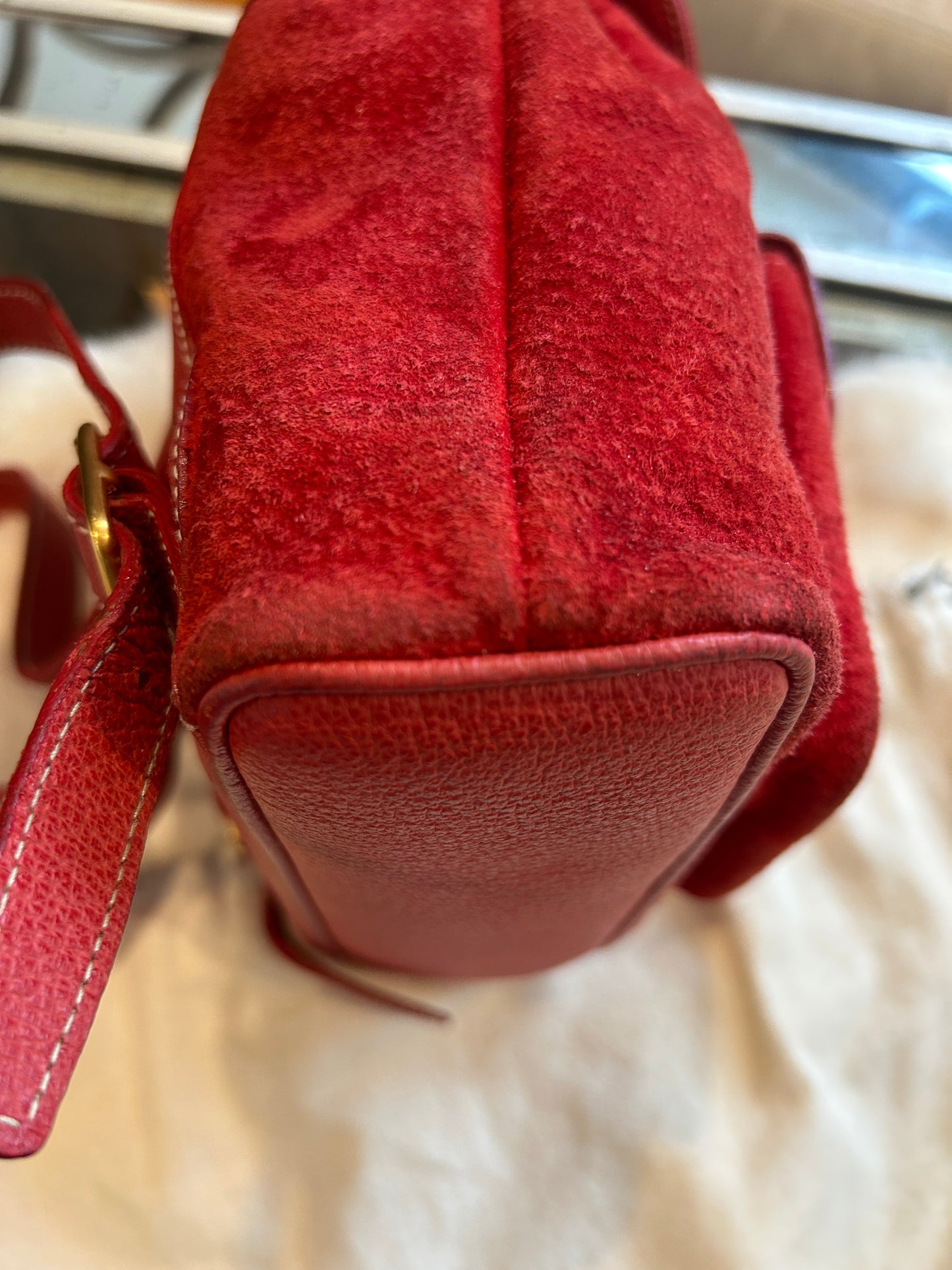 GUCCI Bamboo Suede Mini Backpack Red