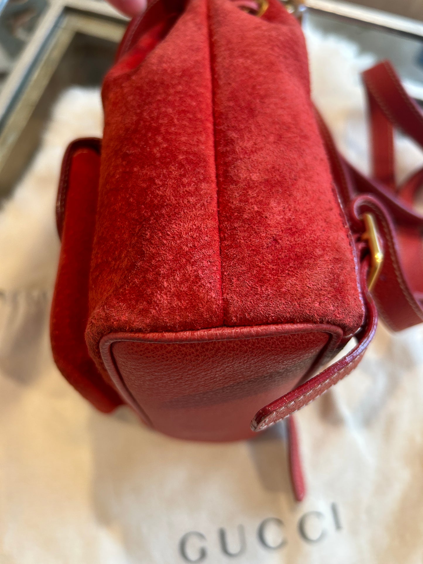 GUCCI Bamboo Suede Mini Backpack Red