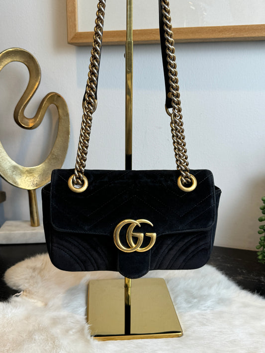 GUCCI Black Velvet Marmont Mini Bag