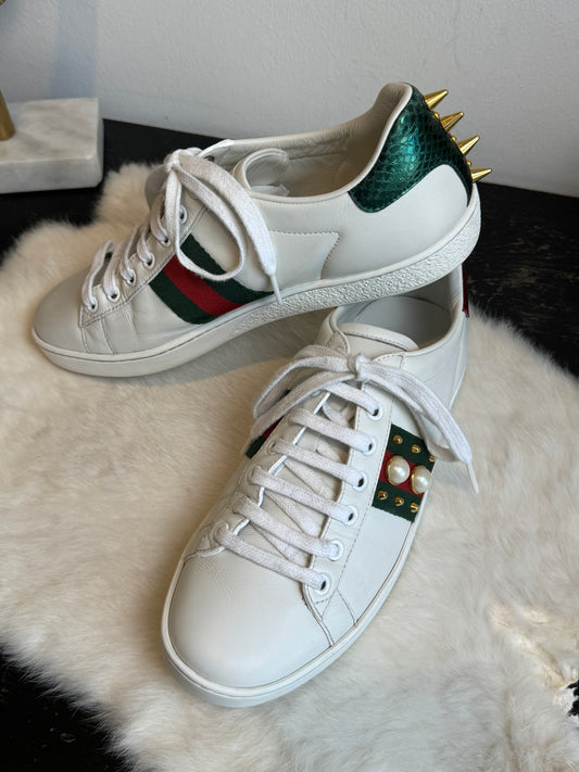 GUCCI Ace Pearl Spikes Sneakers 38EU
