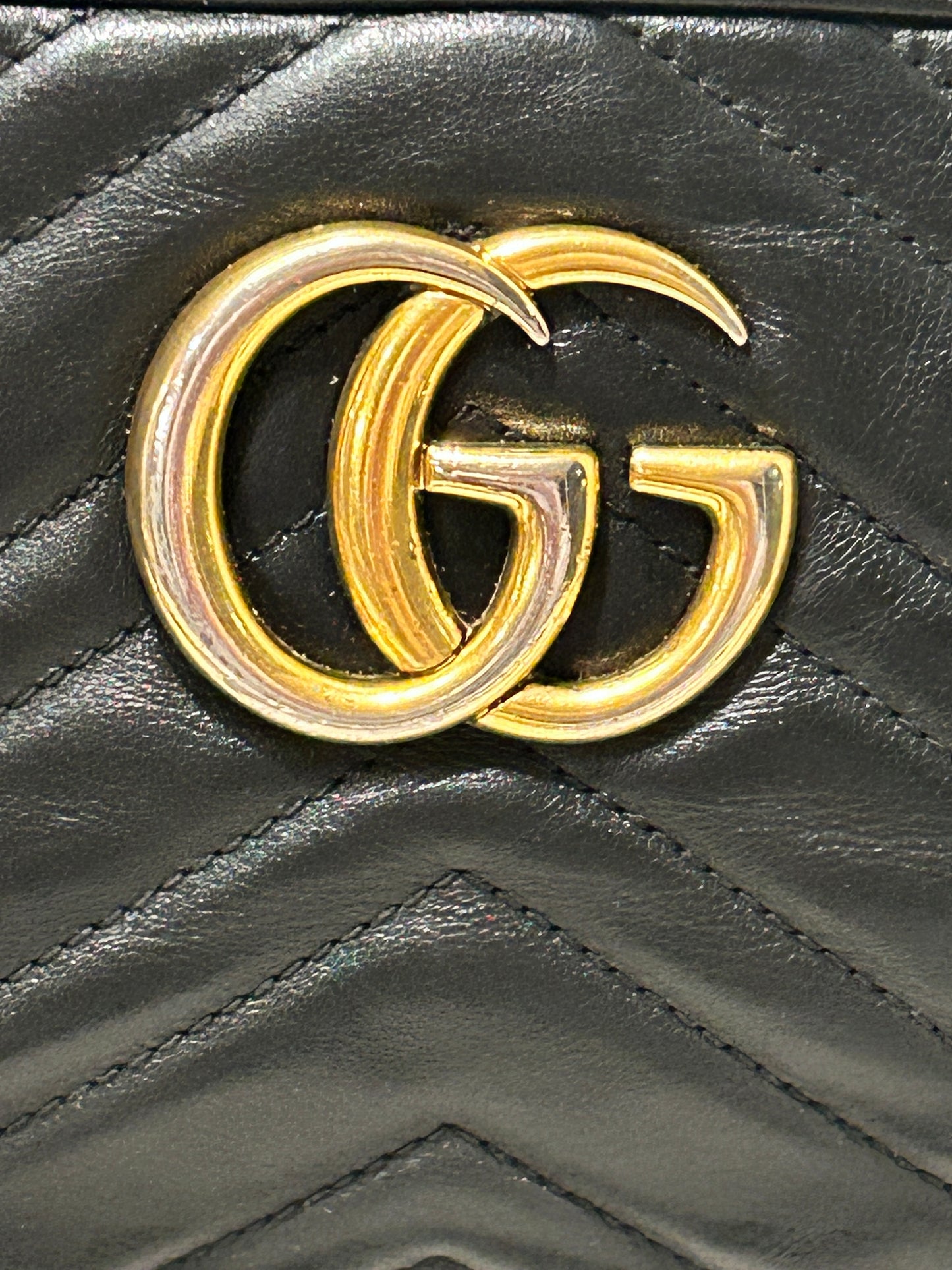 GUCCI Black Leather GG Marmont Small Camera Bag